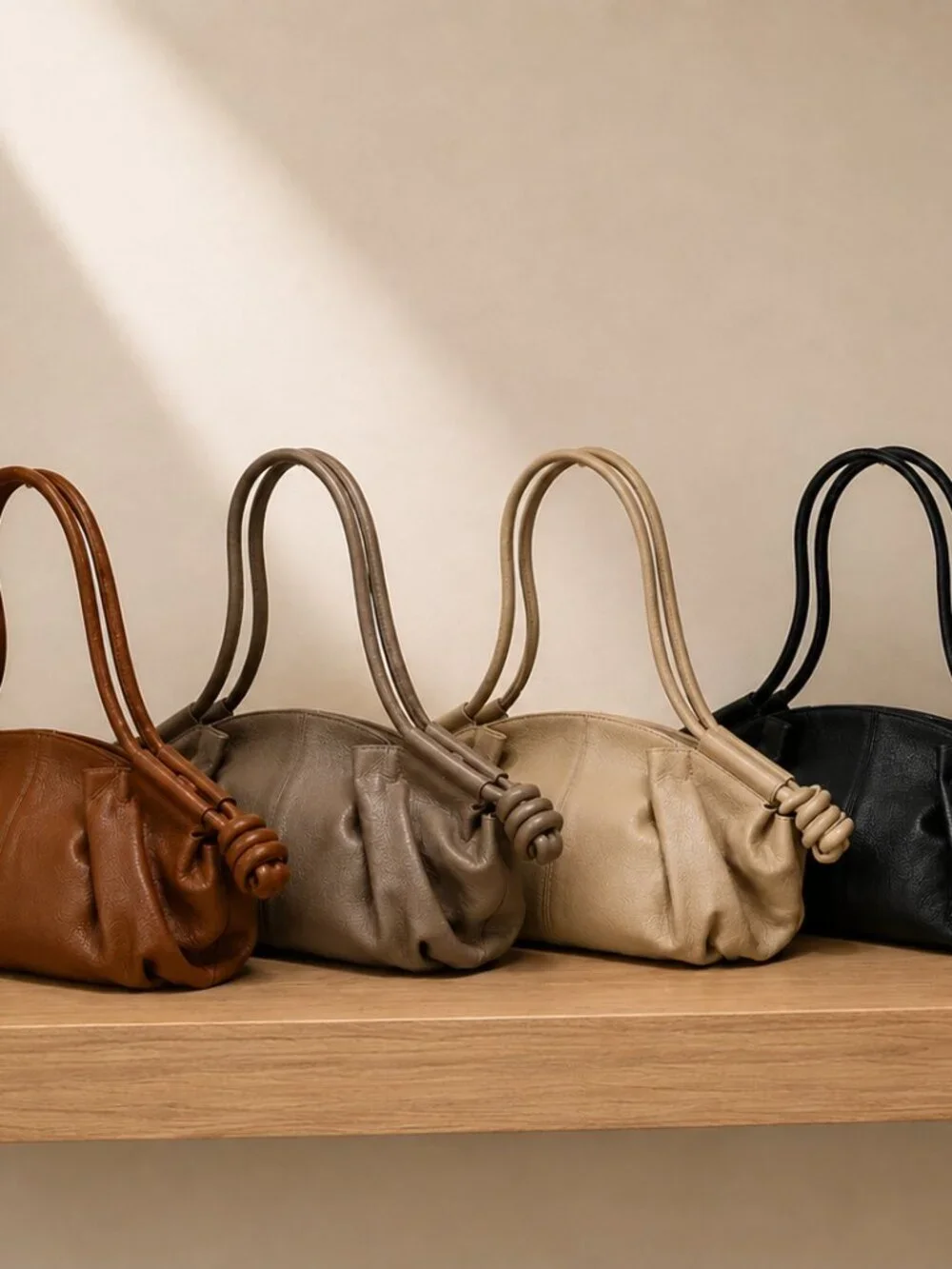 Taupe Italian Leather Shoulder & Crossbody Bag, Soft Gathered Leather Handbag